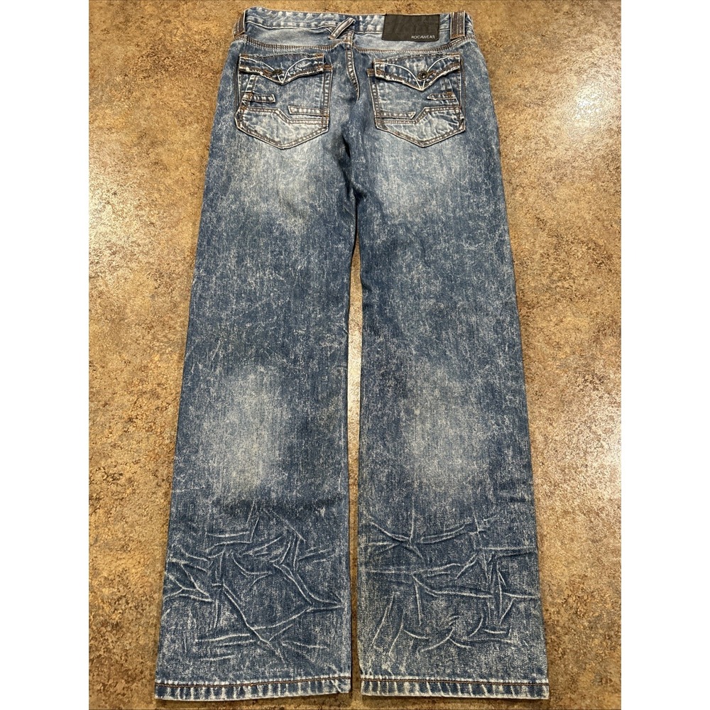 Vintage Y2k Rocawear Jeans Size 32 (fits 34x32) Flap Acid Wash Mens Blue Skater